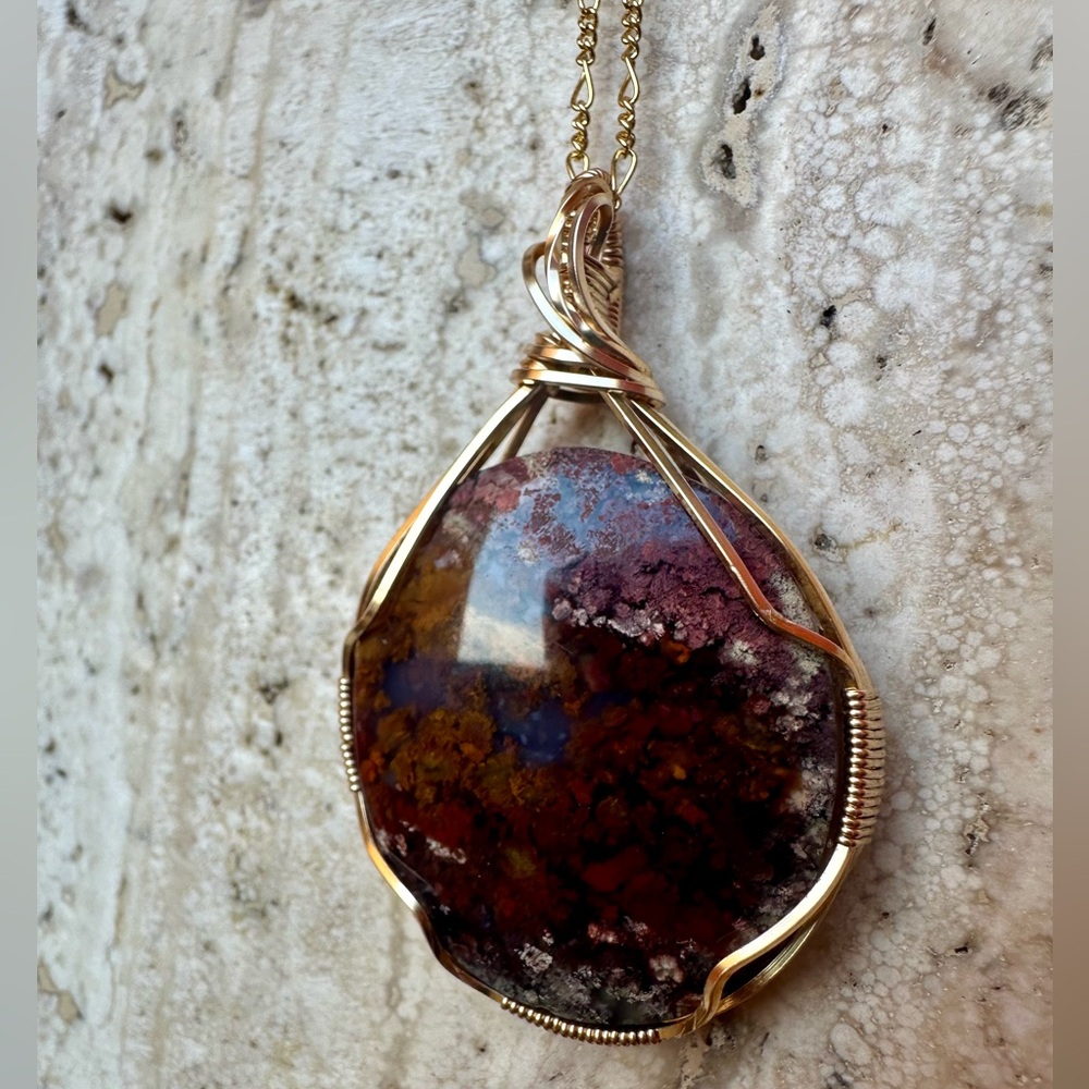 Tarnish Resistant Grounding Copper Scenic Moss Agate Stone Necklace Pendant - Picture 7 of 11